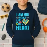 Autism I Am His Voice He Is My Heart Kids Hoodie thumb 2