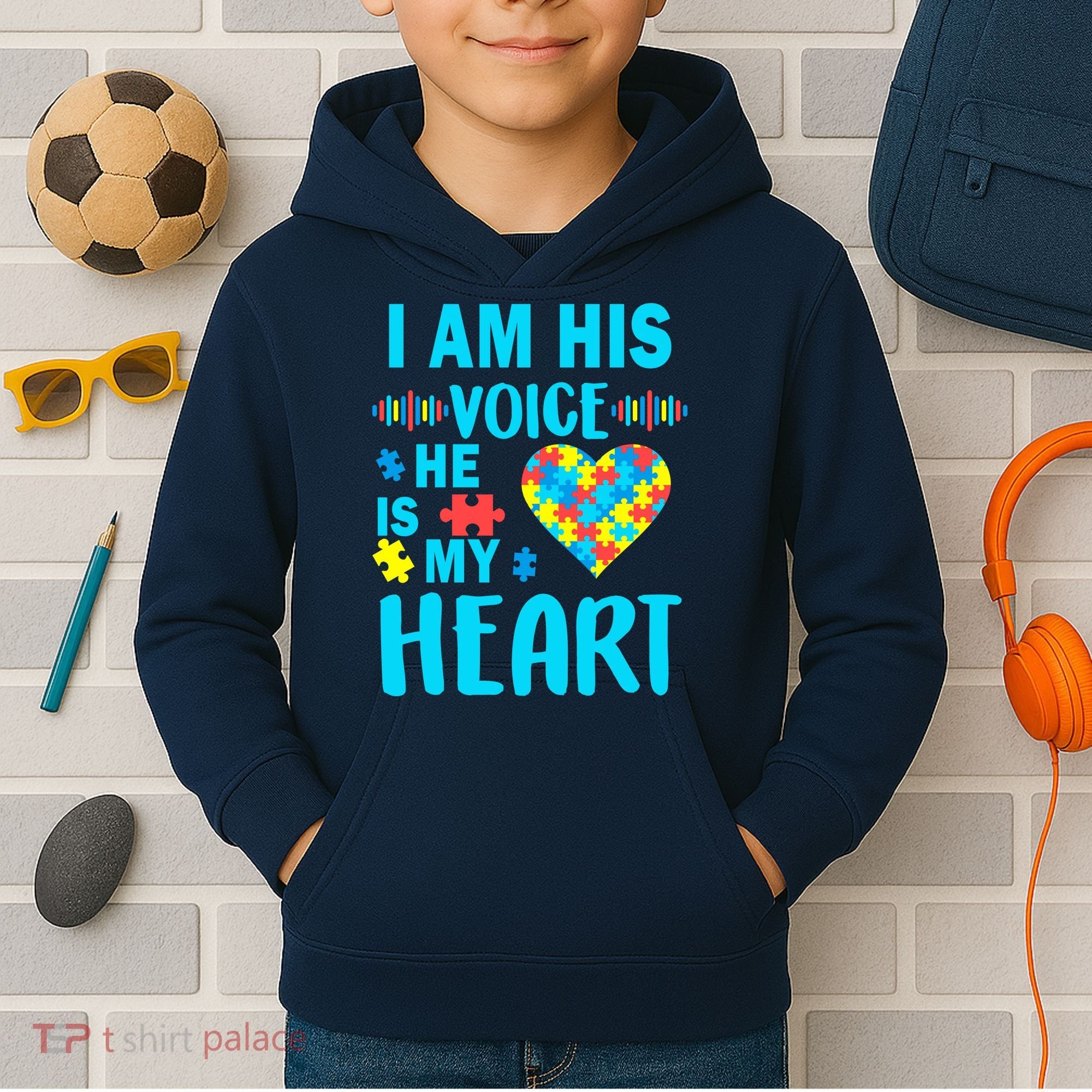 Autism I Am His Voice He Is My Heart Kids Hoodie