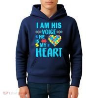 Autism I Am His Voice He Is My Heart Kids Hoodie thumb 4