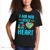 Autism I Am His Voice He Is My Heart Kids T-Shirt thumb 2