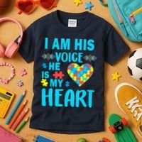 Autism I Am His Voice He Is My Heart Kids T-Shirt thumb 3