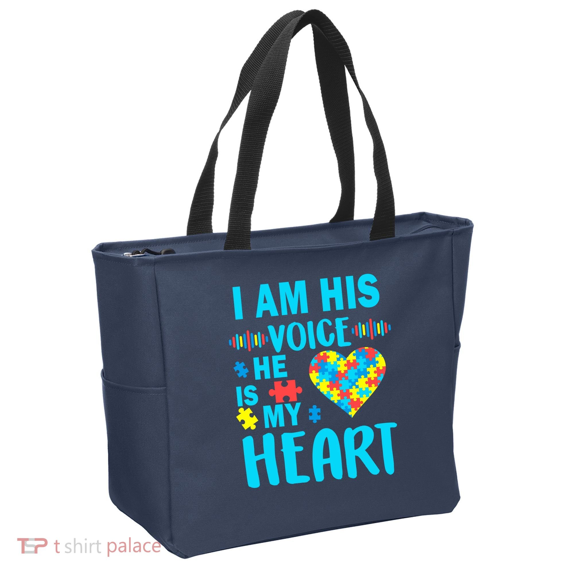 Autism I Am His Voice He Is My Heart Tote Bag