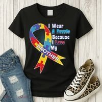 Autism I Wear A Puzzle Because I Love My Brother Women's T-Shirt thumb 3