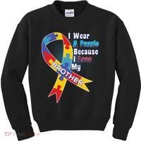 Autism I Wear A Puzzle Because I Love My Brother Kids Sweatshirt thumb 0