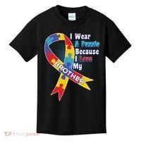 Autism I Wear A Puzzle Because I Love My Brother Kids T-Shirt thumb 0