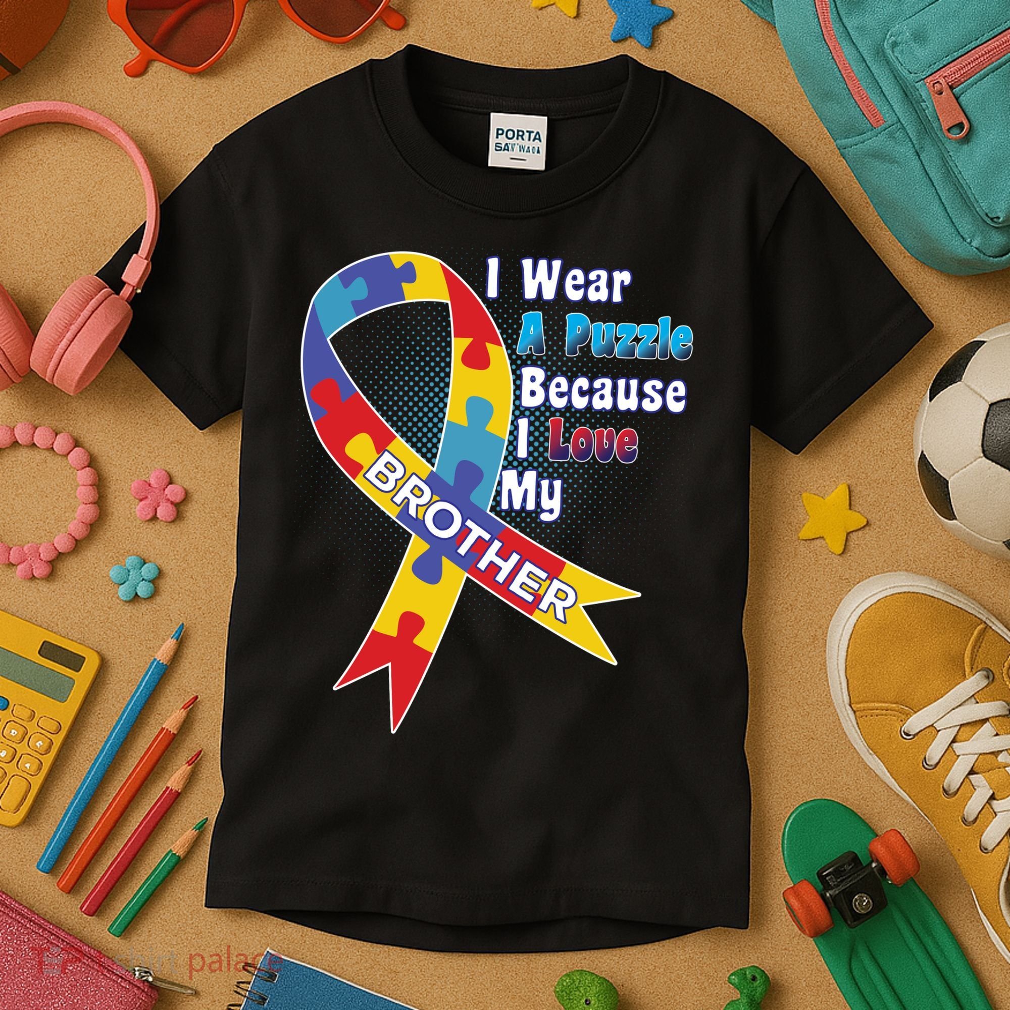 Autism I Wear A Puzzle Because I Love My Brother Kids T-Shirt