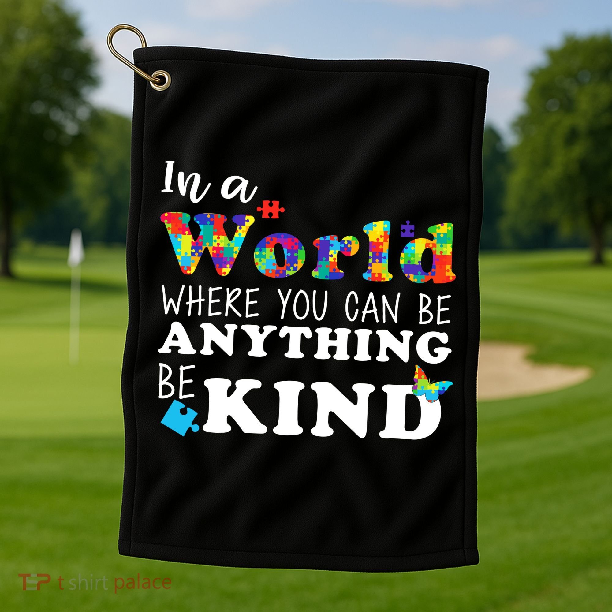 Autism In A World Where You Can Be Anything Be Kind Golf Towel