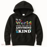 Autism In A World Where You Can Be Anything Be Kind Kids Hoodie thumb 0