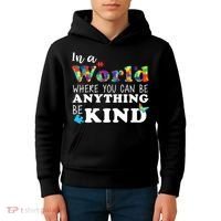 Autism In A World Where You Can Be Anything Be Kind Kids Hoodie thumb 4