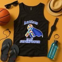 Autism Is My Superpower Super Hero Cape Tank Top thumb 4