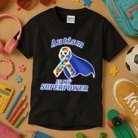 Autism Is My Superpower Super Hero Cape Kids T-Shirt thumb 3