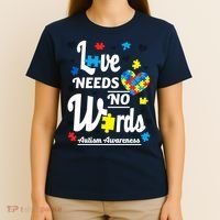 Autism Love Needs No Words T-Shirt thumb 4