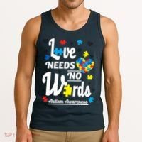 Autism Love Needs No Words Tank Top thumb 3