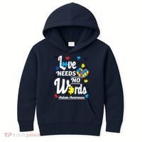 Autism Love Needs No Words Kids Hoodie thumb 0