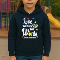 Autism Love Needs No Words Kids Hoodie thumb 3
