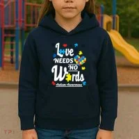 Autism Love Needs No Words Kids Hoodie thumb 3