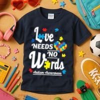 Autism Love Needs No Words Kids T-Shirt thumb 3