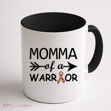 Autism Momma of a Warrior Coffee Mug back