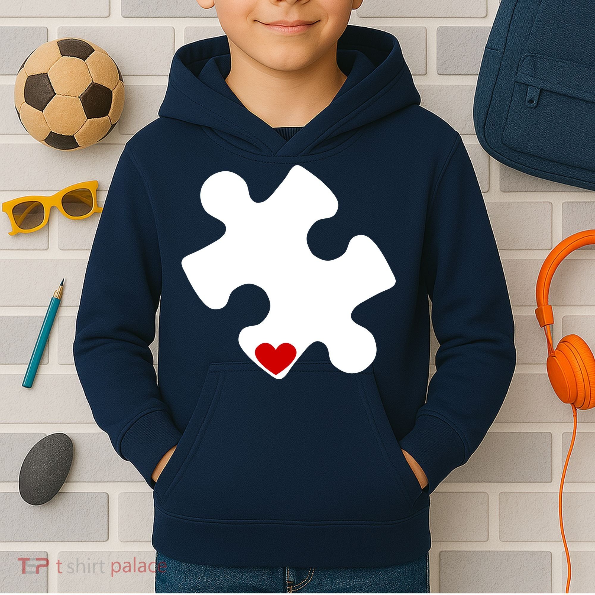 Autism Puzzle Heart Piece Kids Hoodie