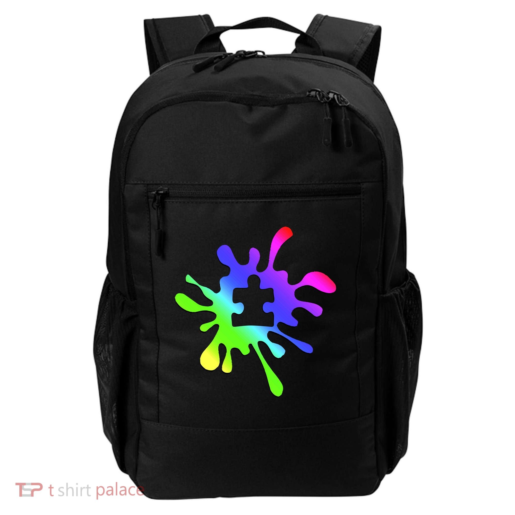 Autism Rainbow Puzzle Splatter  Backpack