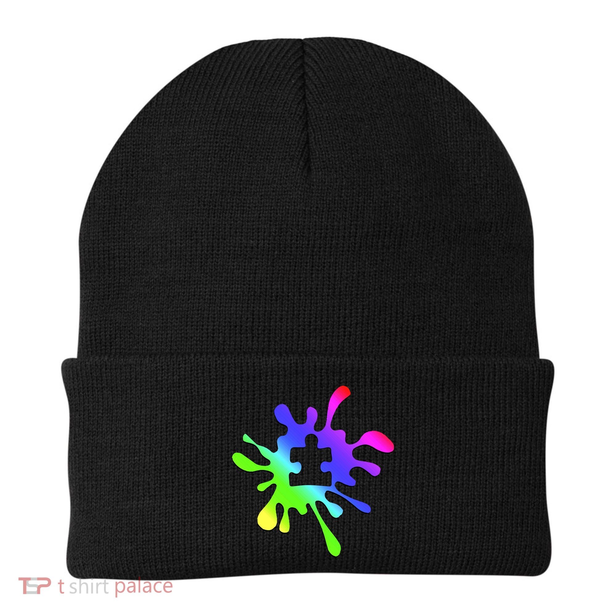 Autism Rainbow Puzzle Splatter  Beanie
