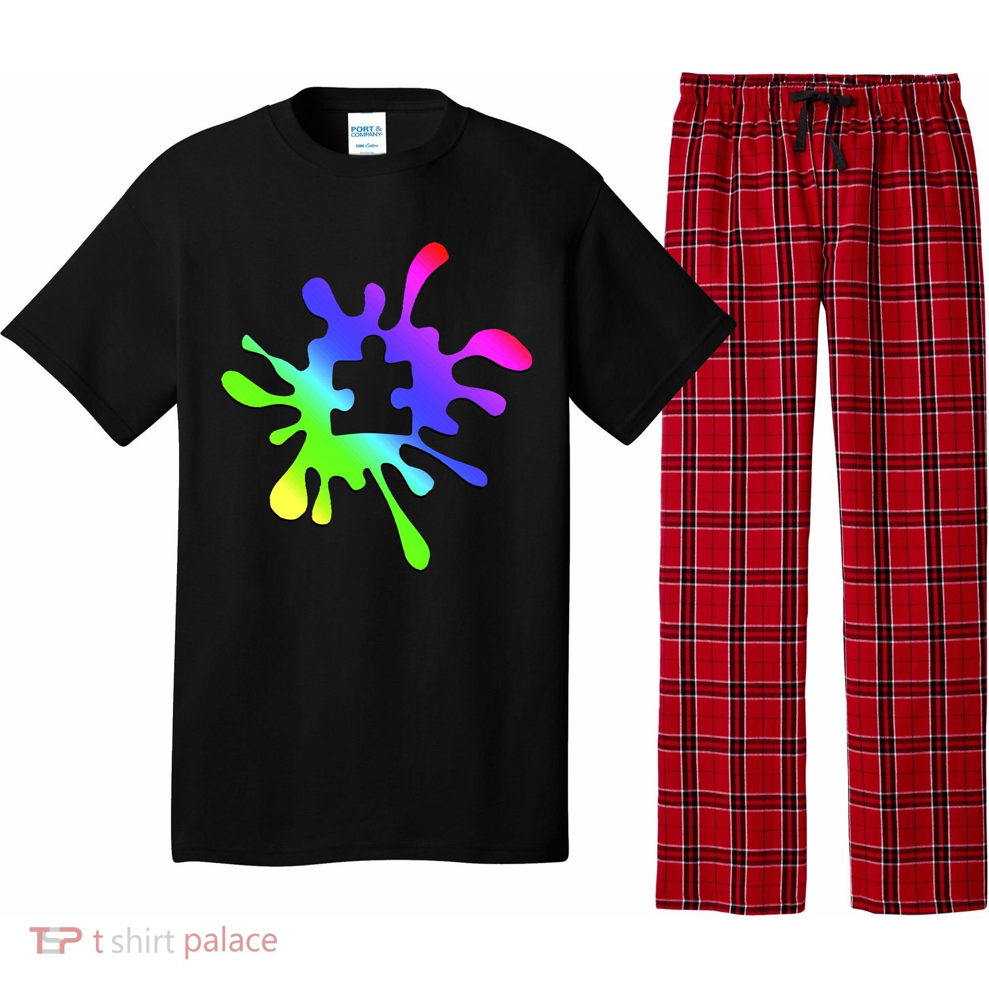 Autism Rainbow Puzzle Splatter  Pajama Set