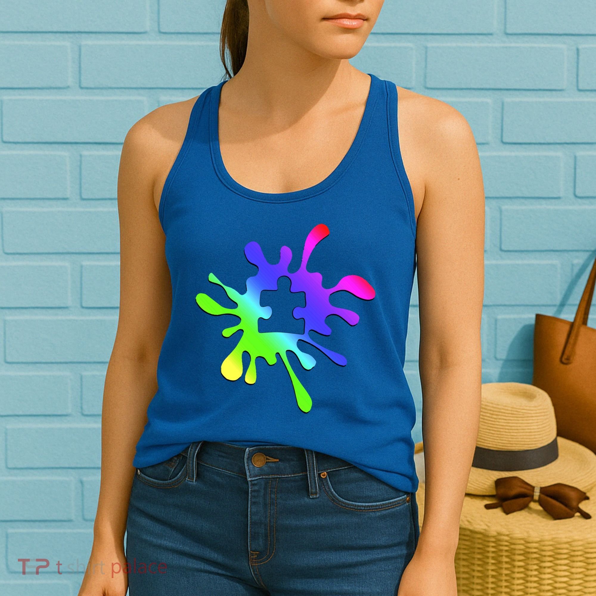Autism Rainbow Puzzle Splatter  Women's Tank Top