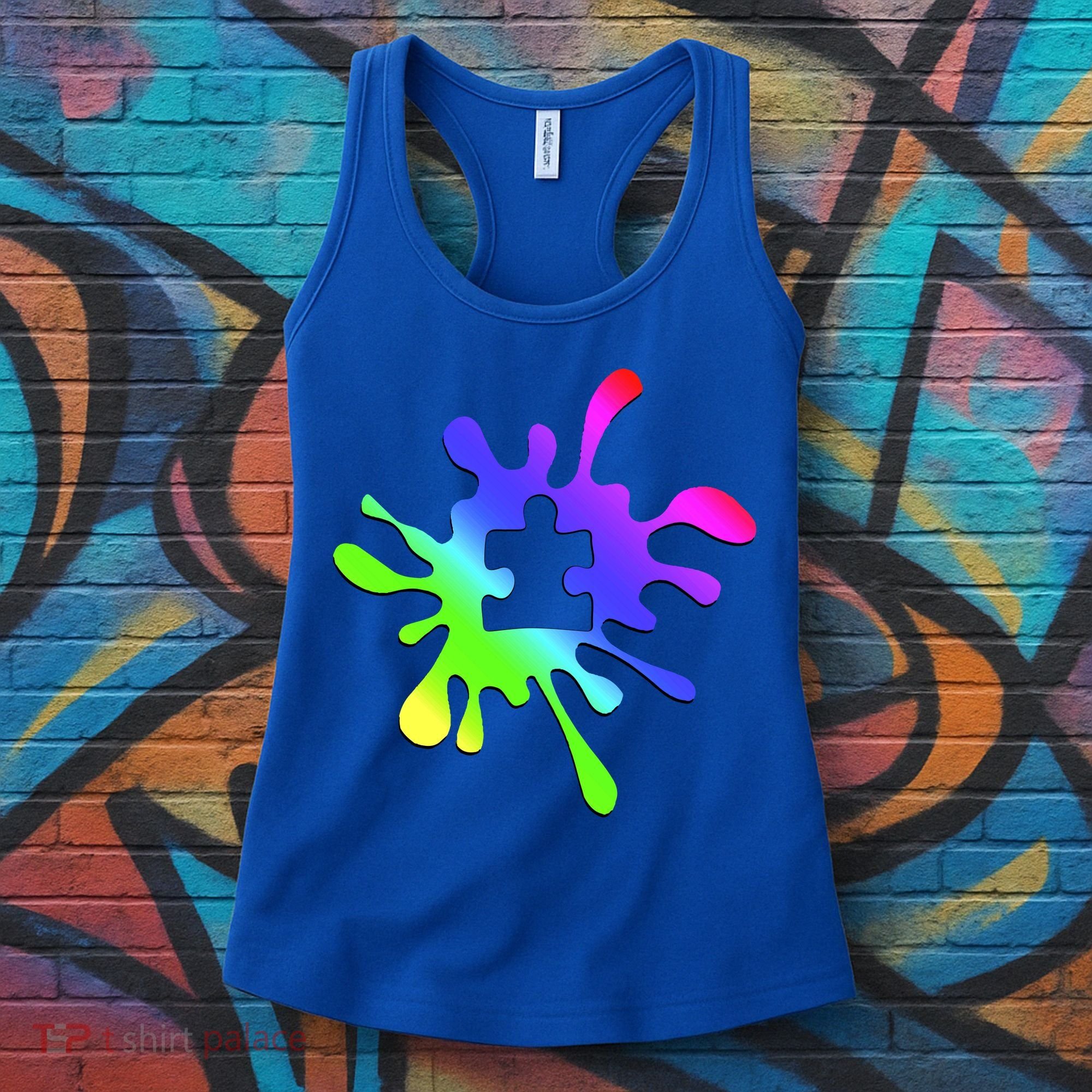 Autism Rainbow Puzzle Splatter  Women's Tank Top