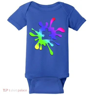 Autism Rainbow Puzzle Splatter  Baby Bodysuit