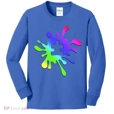 Autism Rainbow Puzzle Splatter  Kids Long Sleeve Shirt