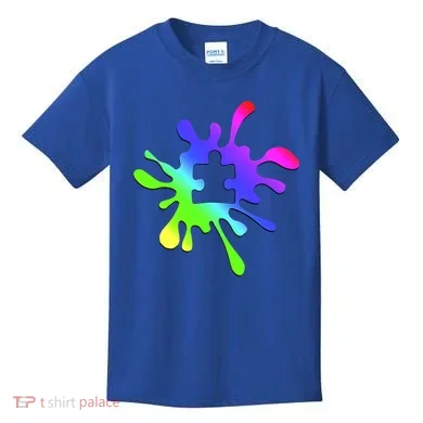 Autism Rainbow Puzzle Splatter  Kids T-Shirt