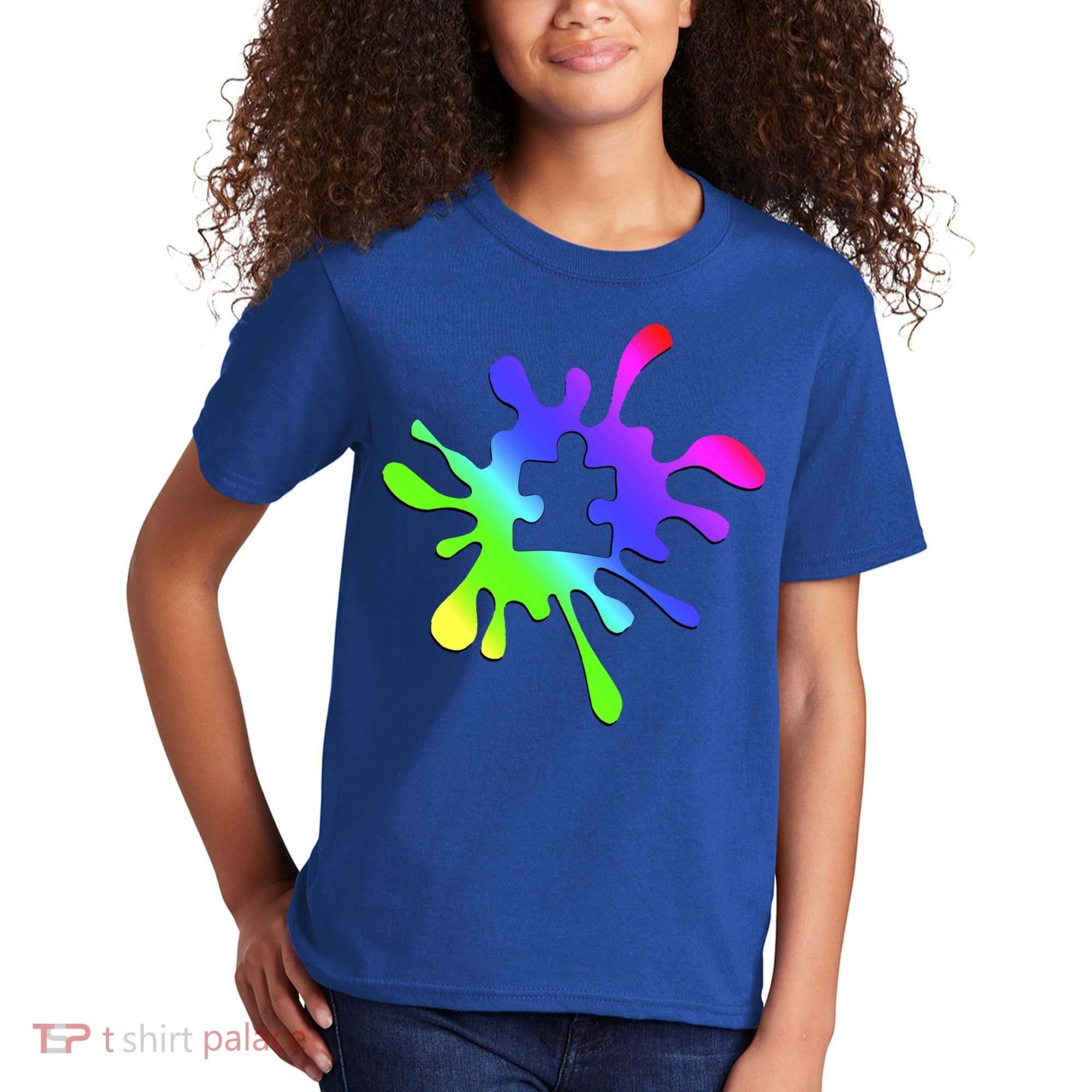 Autism Rainbow Puzzle Splatter  Kids T-Shirt