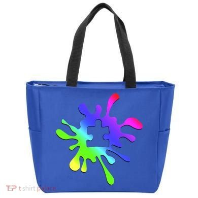 Autism Rainbow Puzzle Splatter  Tote Bag