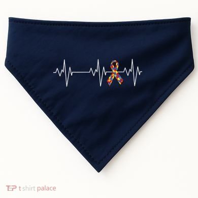 Autism Ribbon Heartbeat Pulse USA-Made Doggie Bandana