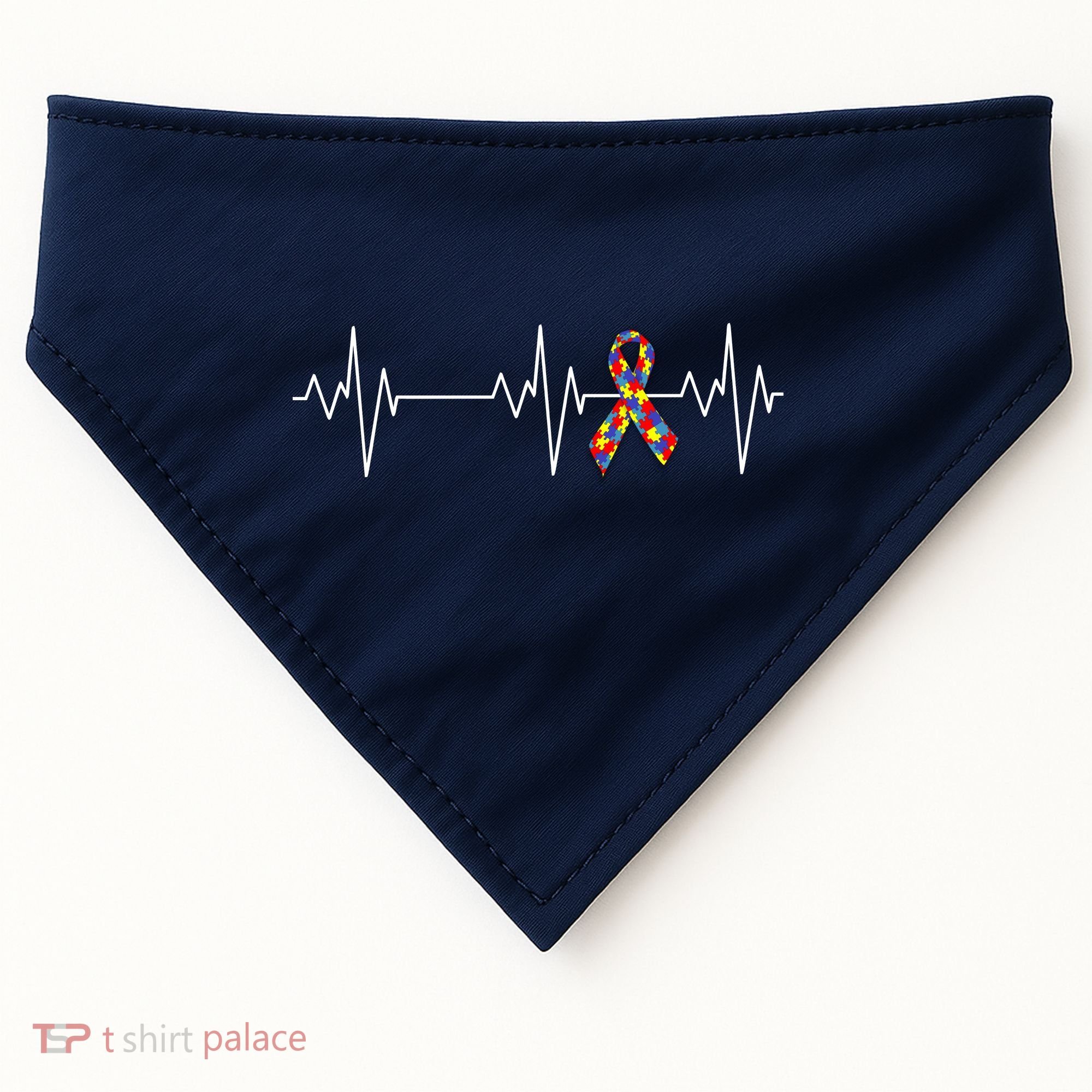 Autism Ribbon Heartbeat Pulse USA-Made Doggie Bandana