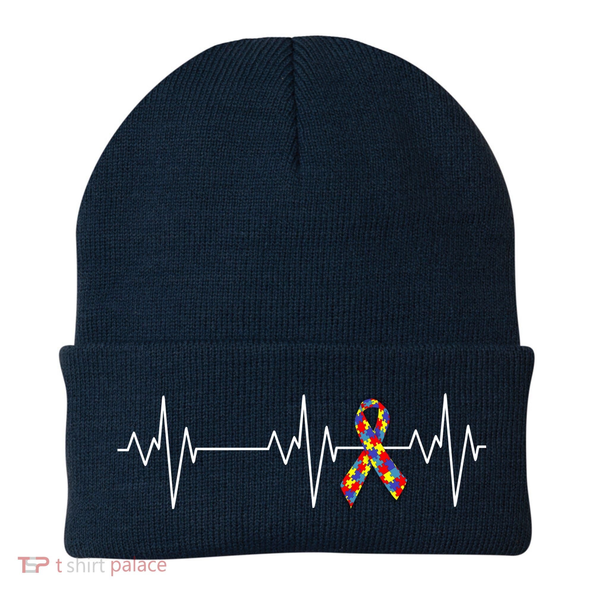 Autism Ribbon Heartbeat Pulse Beanie