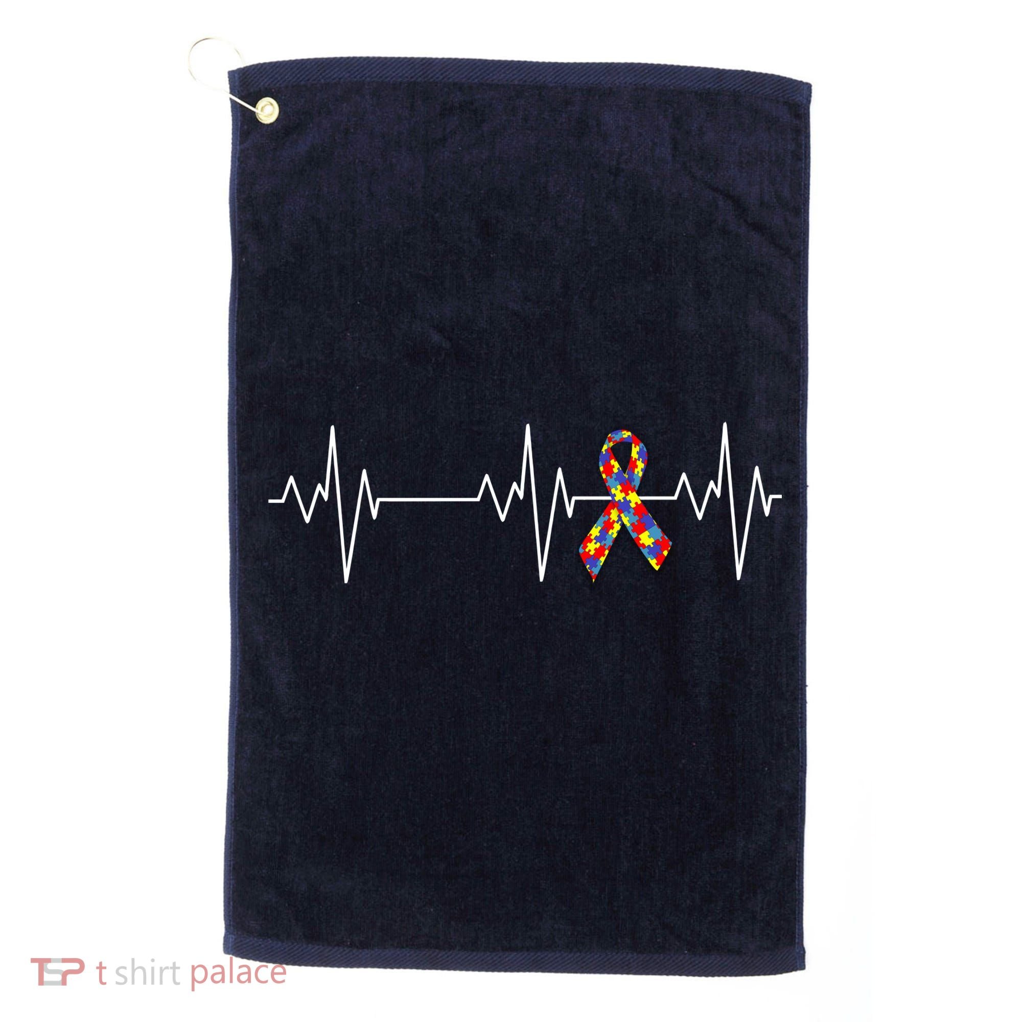Autism Ribbon Heartbeat Pulse Golf Towel