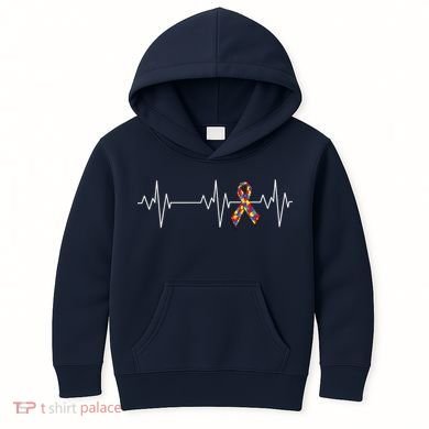 Autism Ribbon Heartbeat Pulse Kids Hoodie
