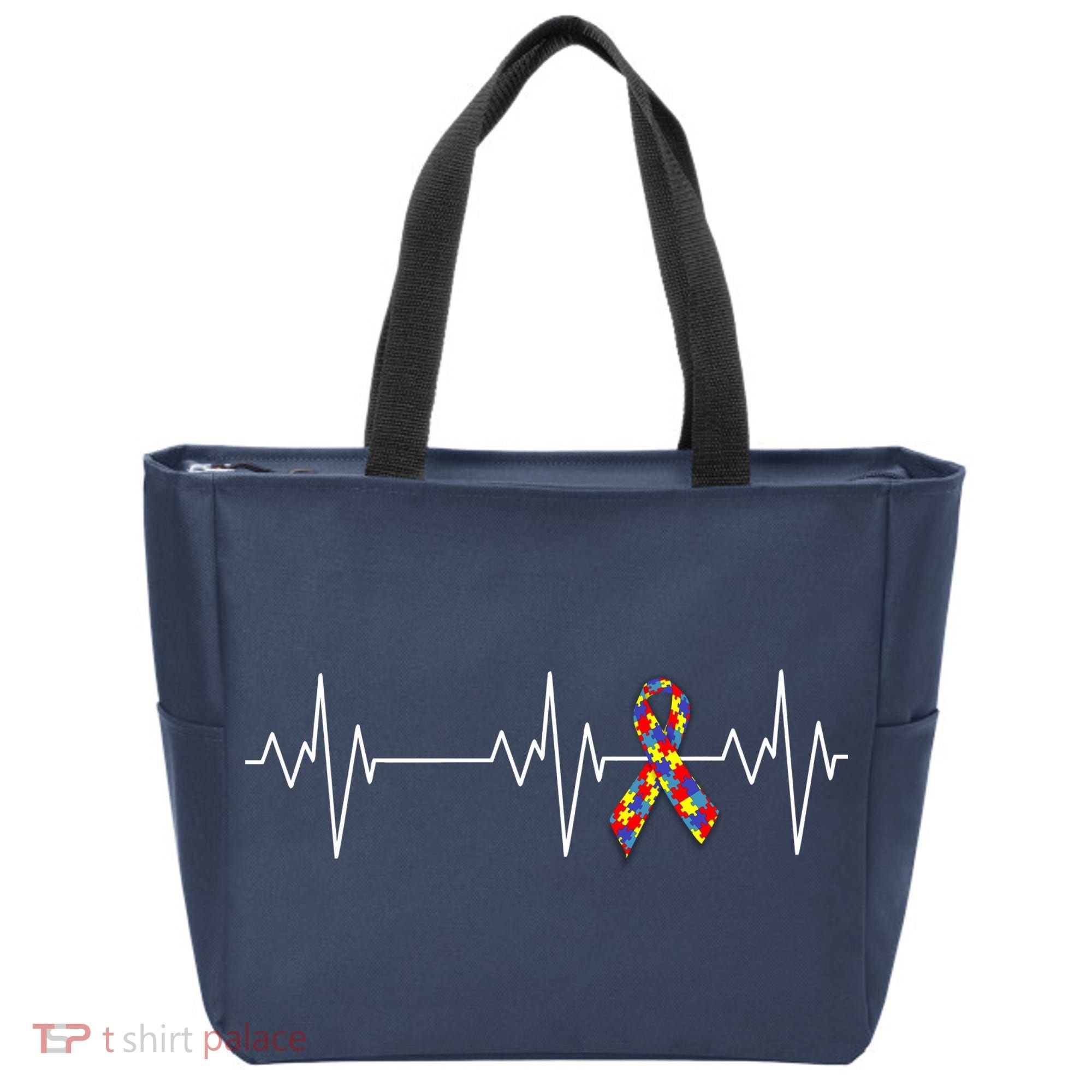 Autism Ribbon Heartbeat Pulse Tote Bag