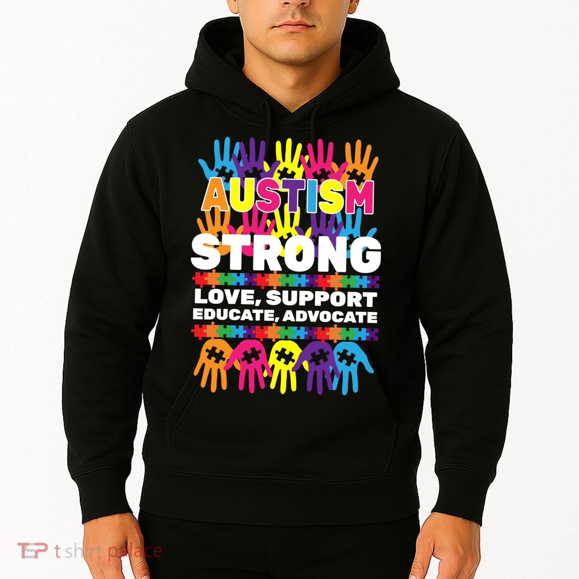 Autism Strong Handprints Love Support Hoodie