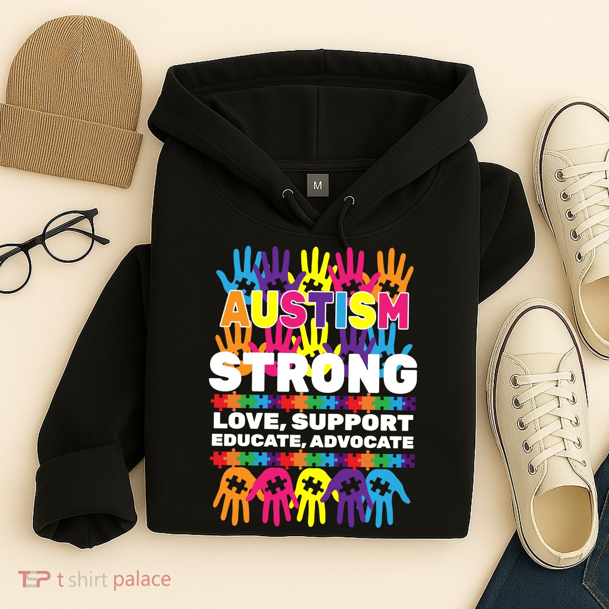Autism Strong Handprints Love Support Hoodie