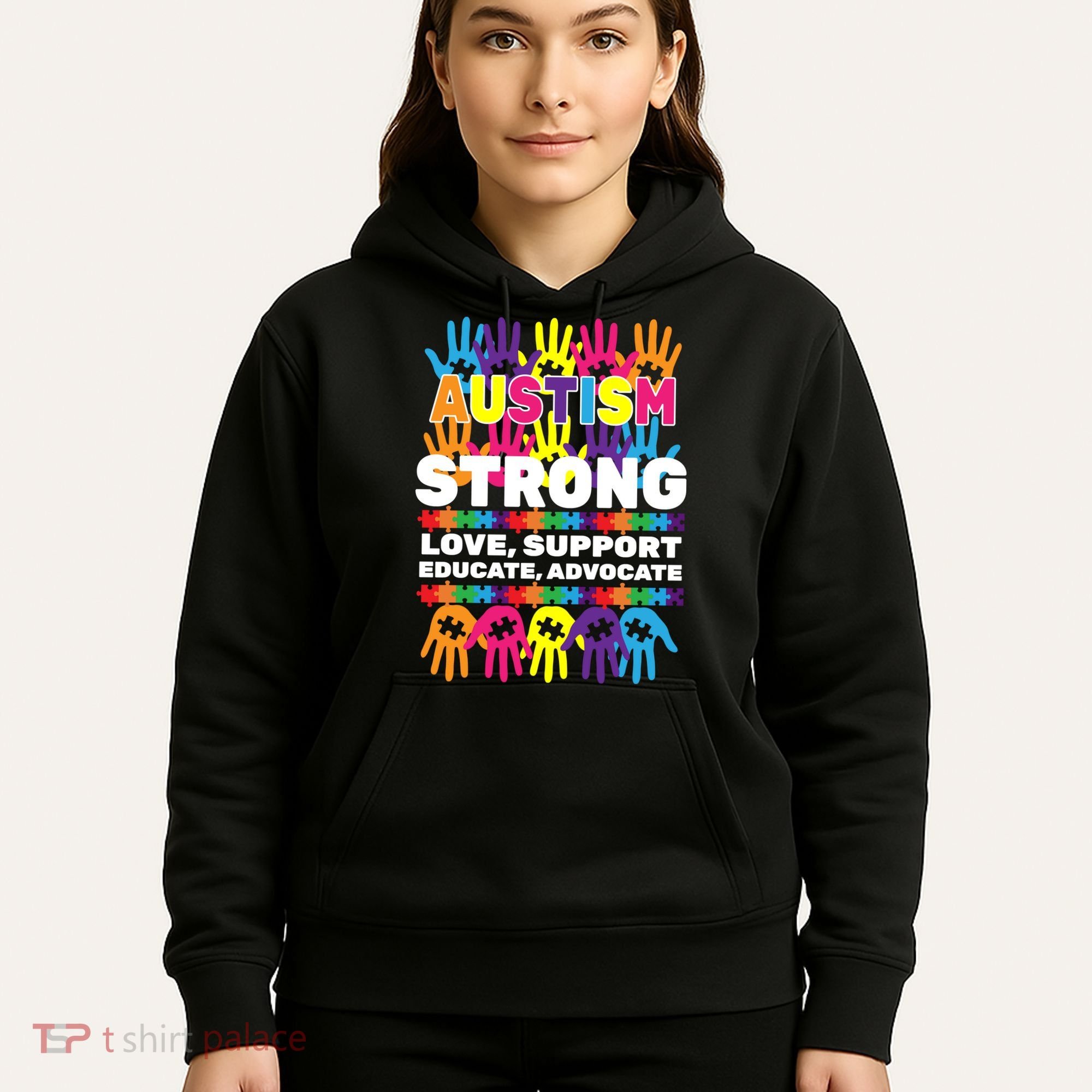 Autism Strong Handprints Love Support Hoodie