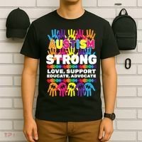 Autism Strong Handprints Love Support T-Shirt thumb 6