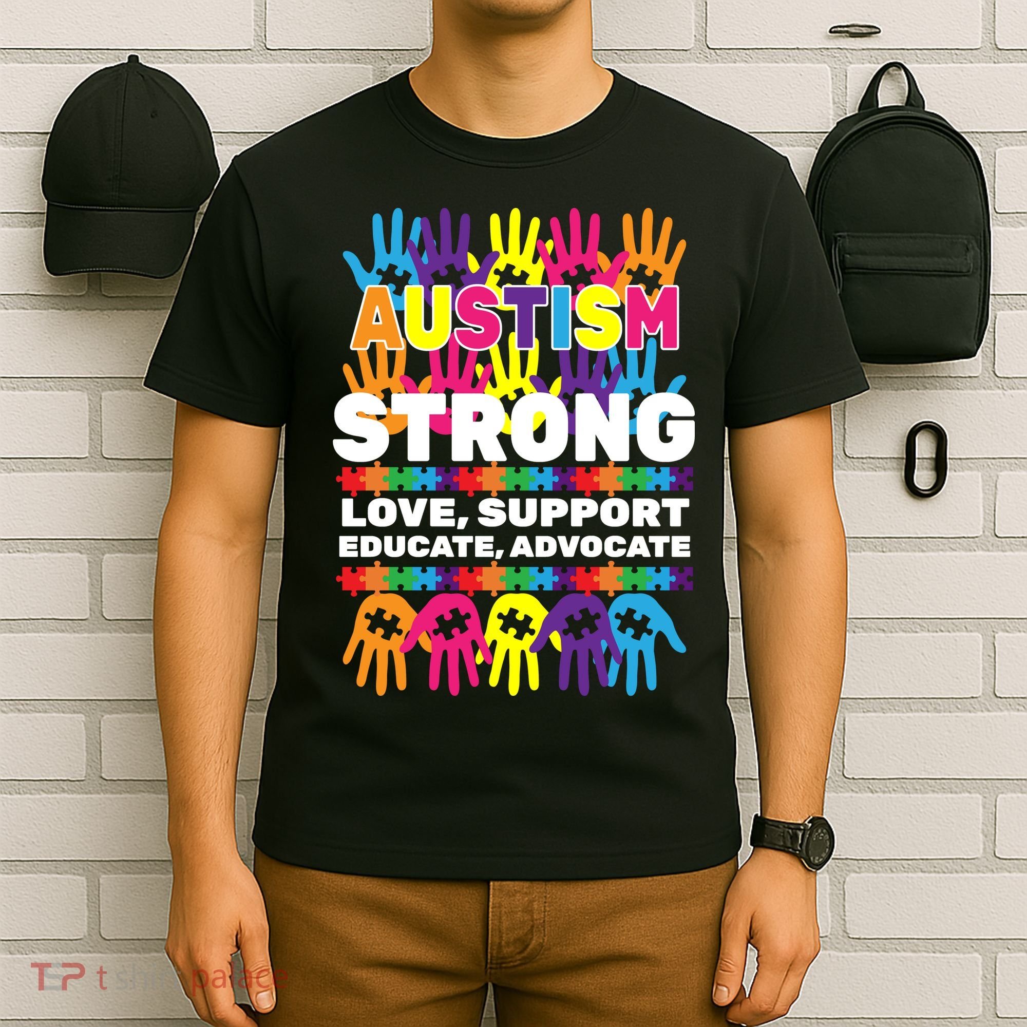 Autism Strong Handprints Love Support T-Shirt