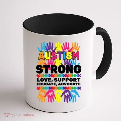 Autism Strong Handprints Love Support Coffee Mug back