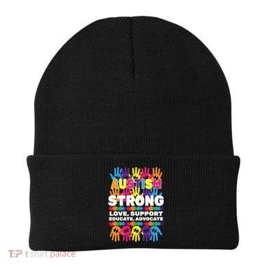 Autism Strong Handprints Love Support Beanie