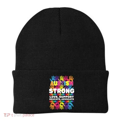 Autism Strong Handprints Love Support Beanie