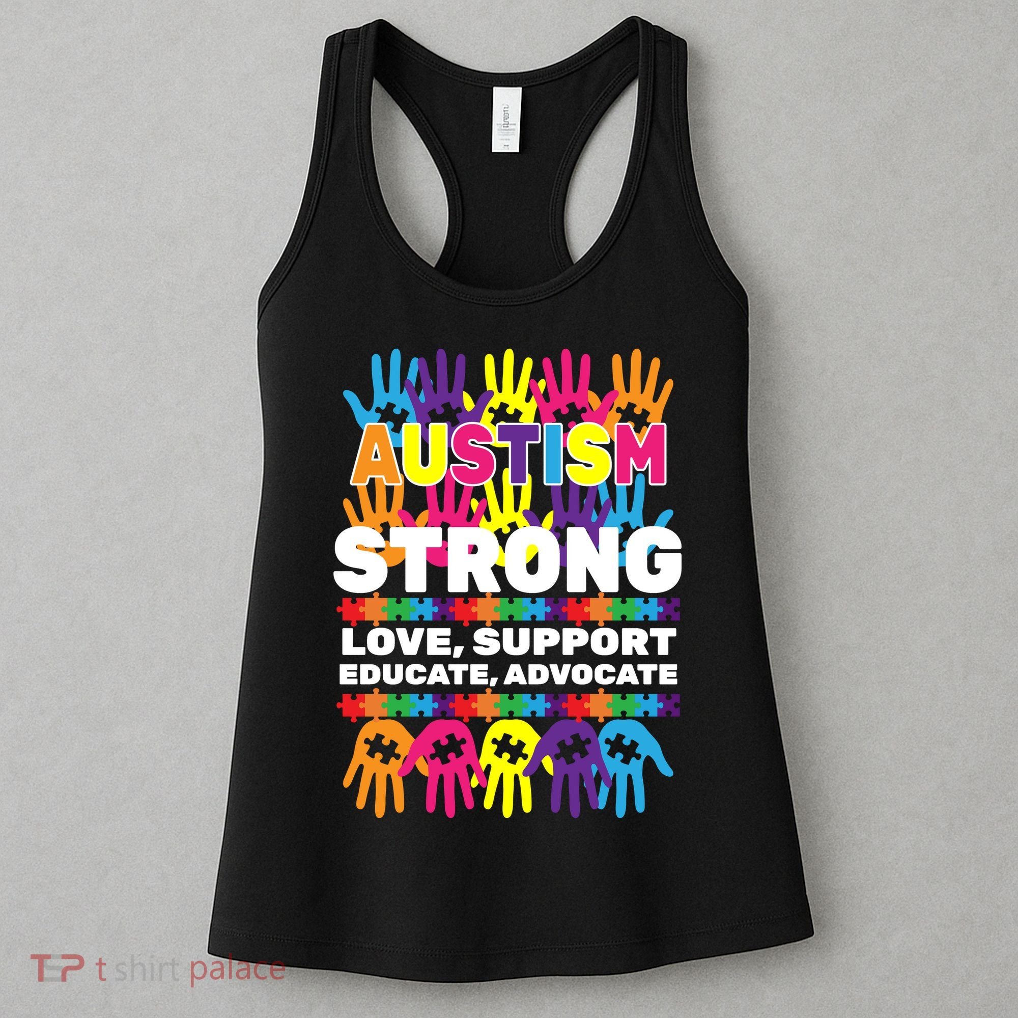 Autism Strong Handprints Love Support Women's Tank Top