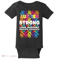 Autism Strong Handprints Love Support Baby Bodysuit thumb 0