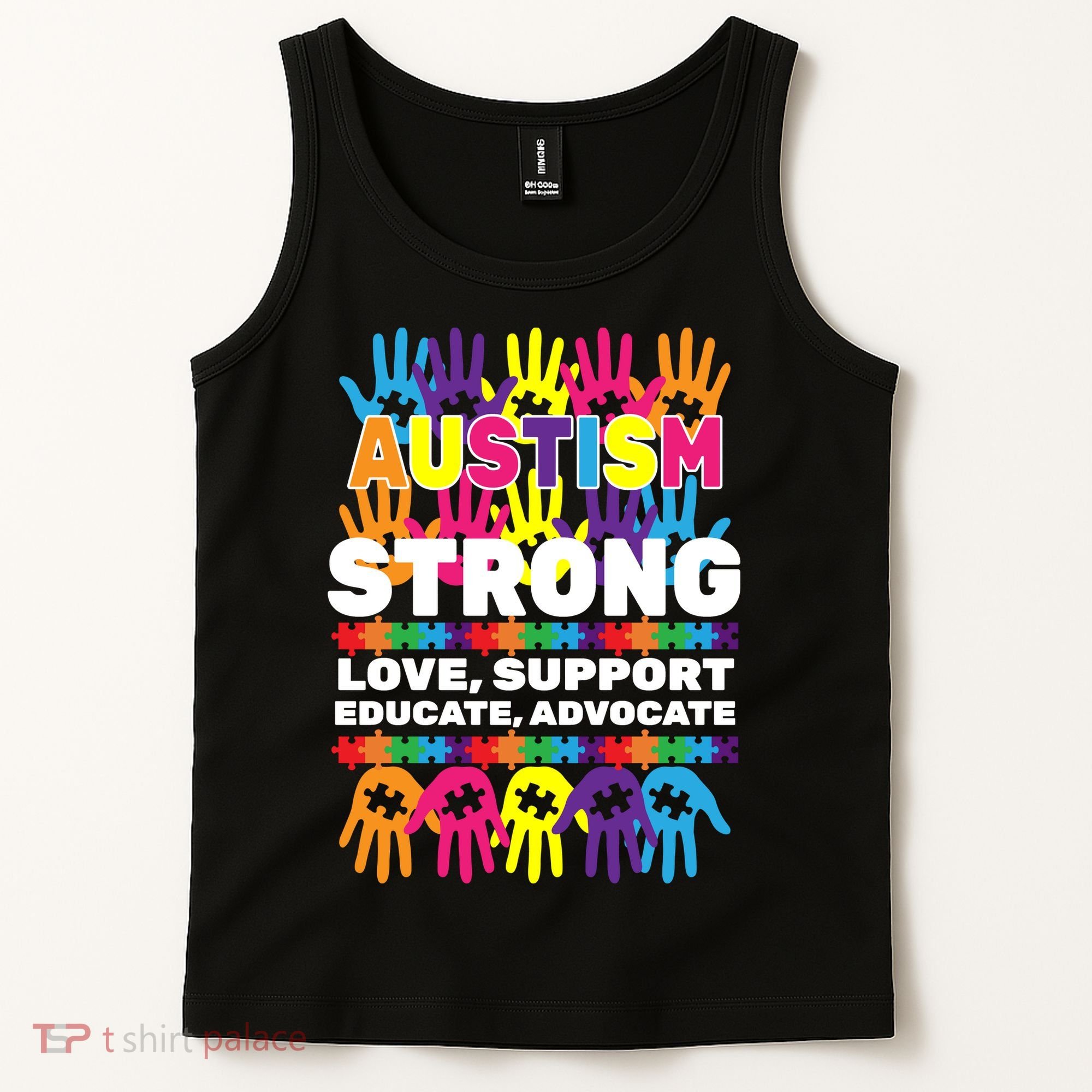 Autism Strong Handprints Love Support Tank Top